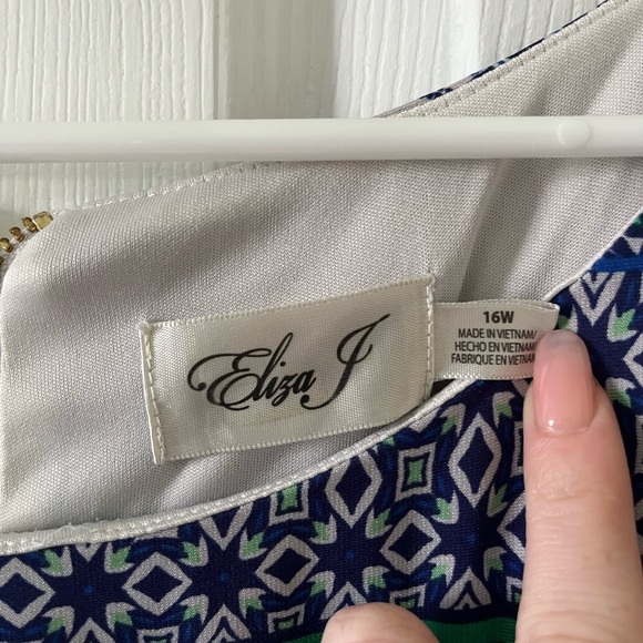 Eliza J Blue and White Geometric Dress - Plus Size - Picture 2 of 4